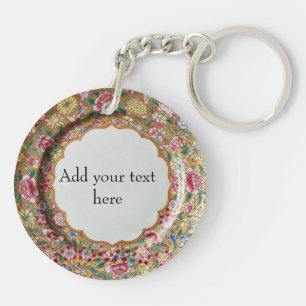 Porte-clés Fleurs de chinoiserie Style céramique or personnal