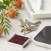 Porte-clés Fleurs de chrysanthème rouge et coléoptères orange (Côté)