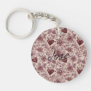 Porte-clés Fleurs de coeurs rouges de Bourgogne à la crème