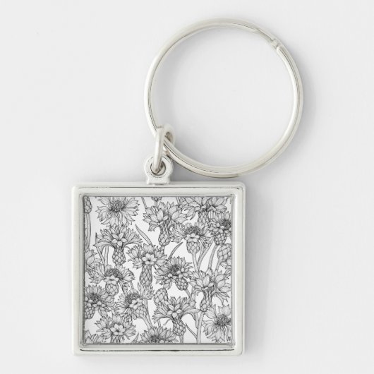 Porte-clés Fleurs de Cornflowers, fleurs sauvages en noir et (Devant)