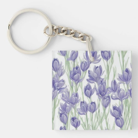 Porte-clés Fleurs de crocus aquarelles (Devant)