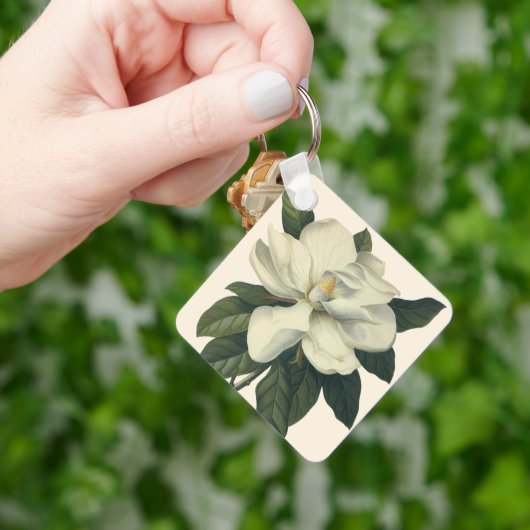 Porte-clés Fleurs de fleurs vintages de Magnolia Blanche en f (main)