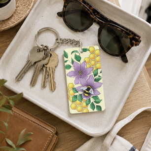 Porte-clés Fleurs de lavande abeille bourdon jaune