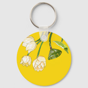 Porte-clés Fleurs de Lotus Jaunes Lumineuses & Pods de Lotus