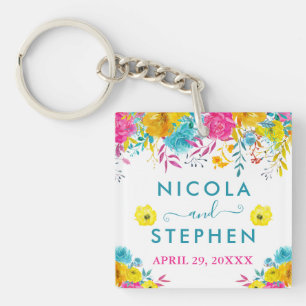 Porte-clés Fleurs de mariage d'été lumineuses à l'aquarelle