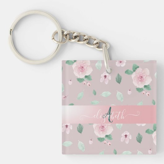 Porte-clés Fleurs de monogramme à l'aquarelle chic (Devant)