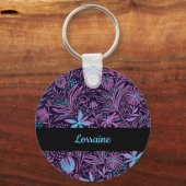 Porte-clés Fleurs de néon bleu et violet (Recto)