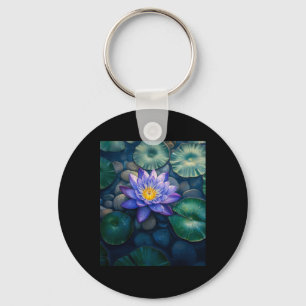 Porte-clés Fleurs de Nymphéa Pourpre Et Feuilles De Nénuphar