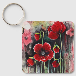 Porte-clés Fleurs De Pavot En Aquarelle