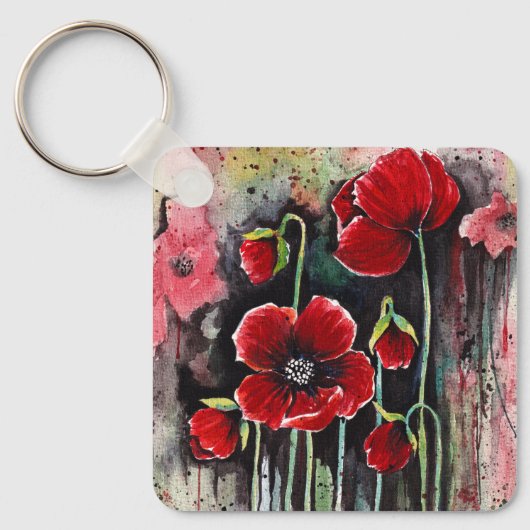Porte-clés Fleurs De Pavot En Aquarelle (Recto)