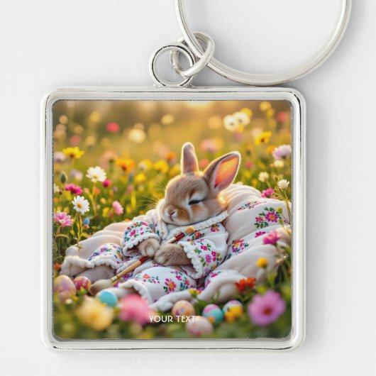 Porte-clés Fleurs de peintre de lapin mignonne Imaginaire (Devant)