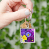 Porte-clés Fleurs de pensée flottant dans un bain d'oiseau av (main)