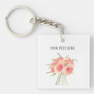 Porte-clés Fleurs de pivoine pastel Aquarelle mariage rustiqu