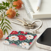 Porte-clés Fleurs de pivoine rouges et blanches (Devant Droit)
