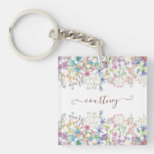 Porte-clés Fleurs de printemps à l'aquarelle personnalisées