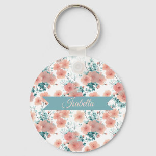 Porte-clés Fleurs de printemps roses personnalisées vintage d