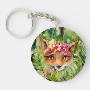 Porte-clés Fleurs de renard aquarelle et Feuilles verts