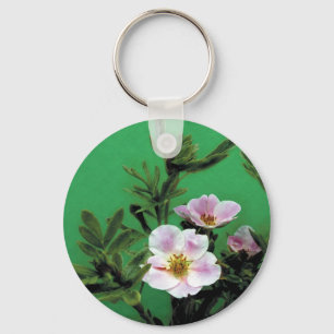 Porte-clés fleurs de rose rose sauvage en vert, Élégant