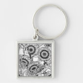 Porte-clés Fleurs de soleil et ailerons en noir et blanc (Devant)