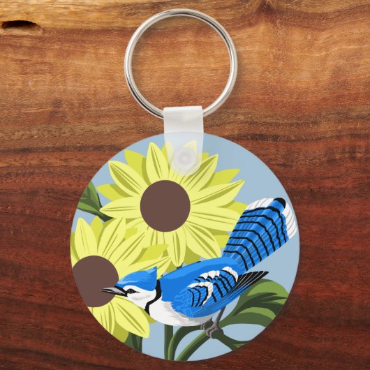 Porte-clés Fleurs de soleil et Jay bleu (Recto)