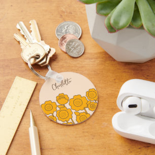 Porte-clés Fleurs de soleil jaunes Nom personnalisable