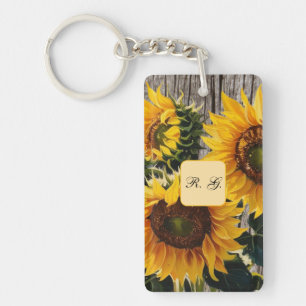 Porte-clés Fleurs de soleil rustiques sur carton imprimé"