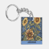Porte-clés Fleurs de soleil uniques sur Denim (Devant gauche)