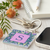 Porte-clés Fleurs de style antique et motif monogramme oiseau (Devant Droit)
