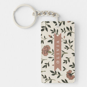 Porte-clés Fleurs de style vintage élégantes et neutres perso