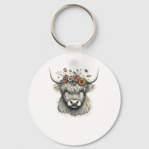 Porte-clés Fleurs de veau de vache mignonne Illustration à la