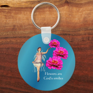 Porte-clés Fleurs de zinnia rose et fée inspirantes