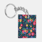 Porte-clés Fleurs Décoratives Feuilles Fond Noir (Devant gauche)