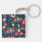 Porte-clés Fleurs Décoratives Feuilles Fond Noir (Dos)