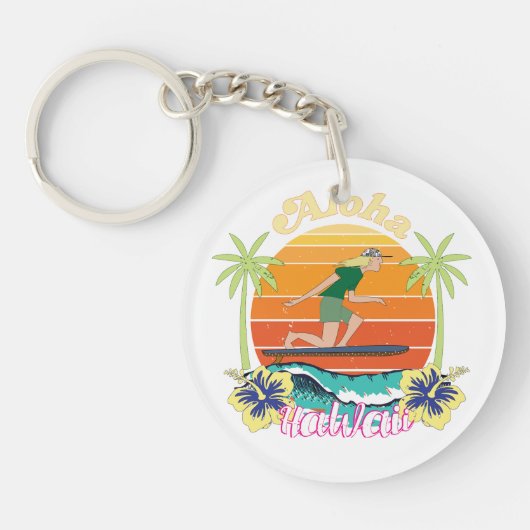 Porte-clés Fleurs d'Hibiscus Aloha Hawaï (Devant)