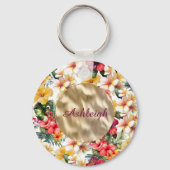 Porte-clés Fleurs d'Hibiscus Rouge Jaune Tropical Fête de Mar (Recto)