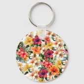 Porte-clés Fleurs d'Hibiscus Rouge Jaune Tropical Fête de Mar (Verso)