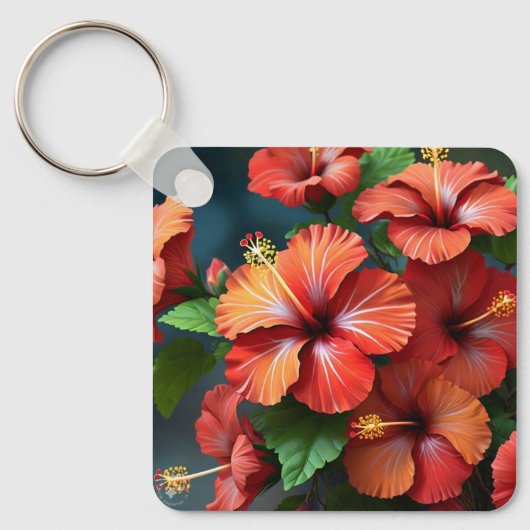 Porte-clés Fleurs d'Hibiscus rouge vif-76894 (Recto)