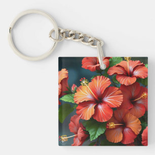 Porte-clés Fleurs d'Hibiscus rouge vif-76894