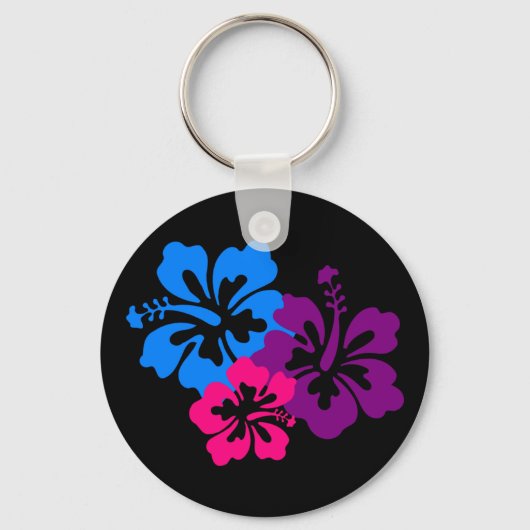 Porte-clés Fleurs d'Hibiscus tropicaux aux couleurs vives (Recto)