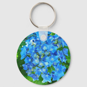 Porte-clés Fleurs d'hortensia bleues. Photographie florale.
