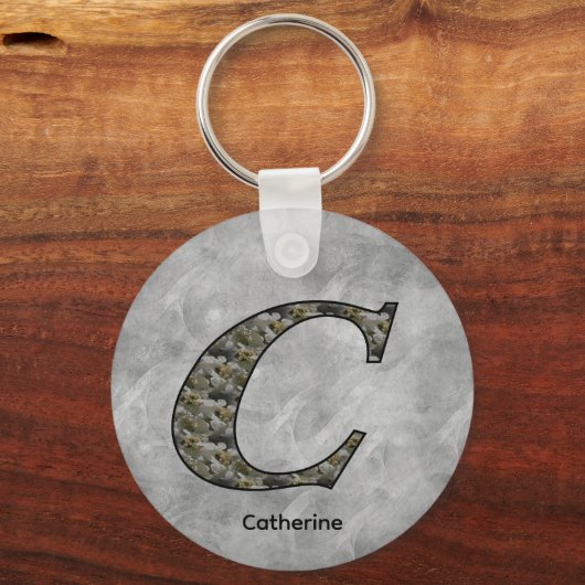 Porte-clés Fleurs d'hydrangea personnalisées avec initiale de (Recto)