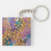 Porte-clés Fleurs D'Or Peintes Sur Lilac Rose Turquoise (Dos)