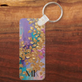 Porte-clés Fleurs D'Or Peintes Sur Lilac Rose Turquoise (Verso)