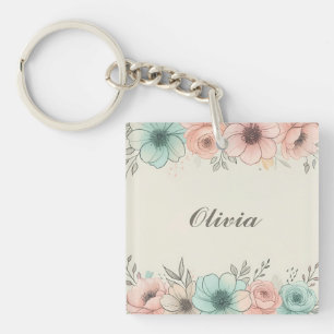 Porte-clés Fleurs Élégantes Esquissées Aquarelle