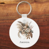Porte-clés Fleurs Élégantes Feuillage et plumes (Recto)