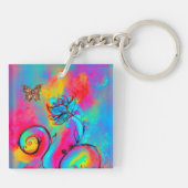 Porte-clés FLEURS ET BUTTERFLIS BLANCS bleu rose (Dos)