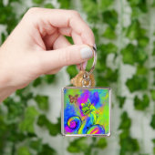 Porte-clés FLEURS ET BUTTERFLIS BLANCS bleu rose (main)