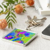 Porte-clés FLEURS ET BUTTERFLIS BLANCS bleu rose (Côté)