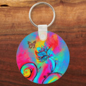 Porte-clés FLEURS ET BUTTERFLIS BLANCS bleu rose (Recto)