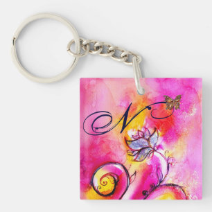 Porte-clés FLEURS ET BUTTERFLIS BLANCS bleu rose